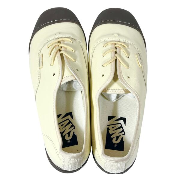 Vans Two Tone Oxford Flat Derby Sneaker Shoe Men 5.5 Women 7 Cream Brown Cap Toe